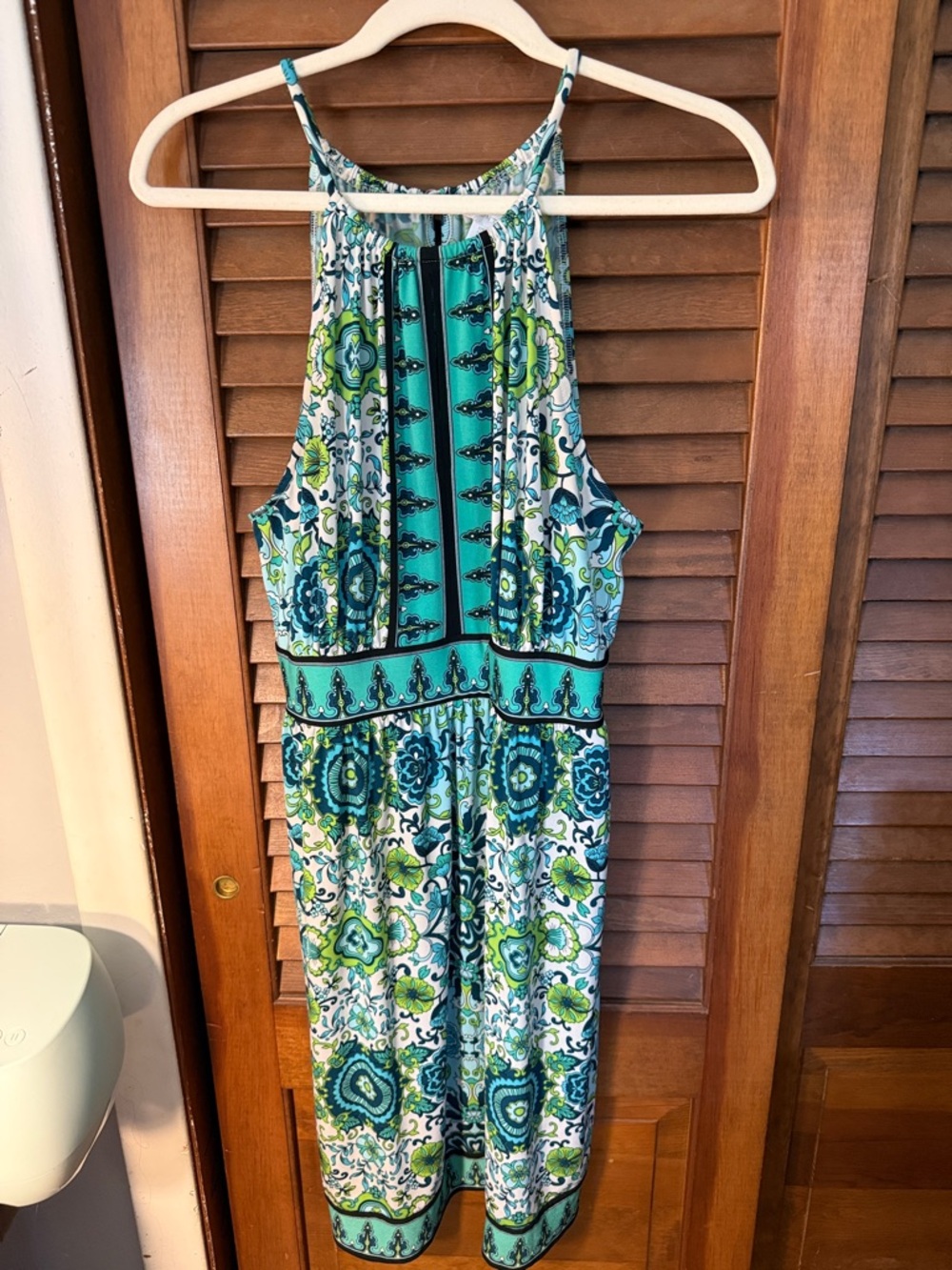 London Times Teal, Green & Navy Printed Midi Dress